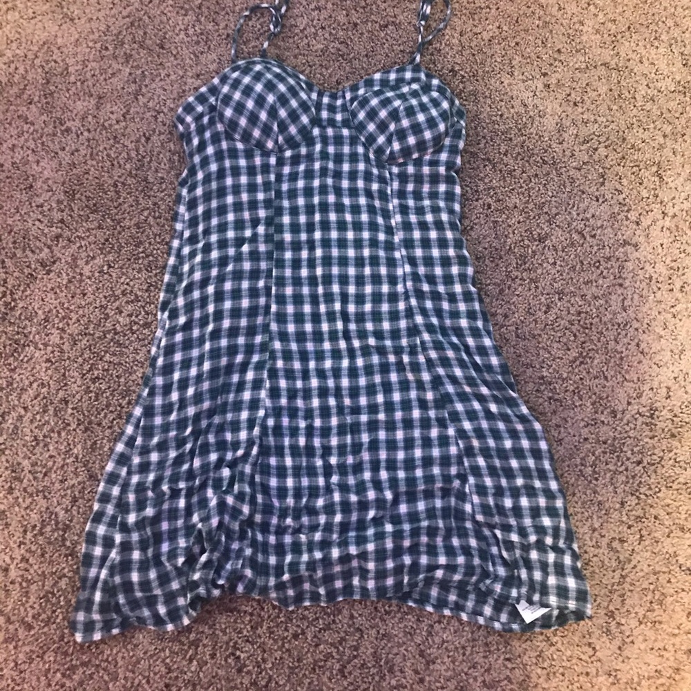 peasant style green plaid dress